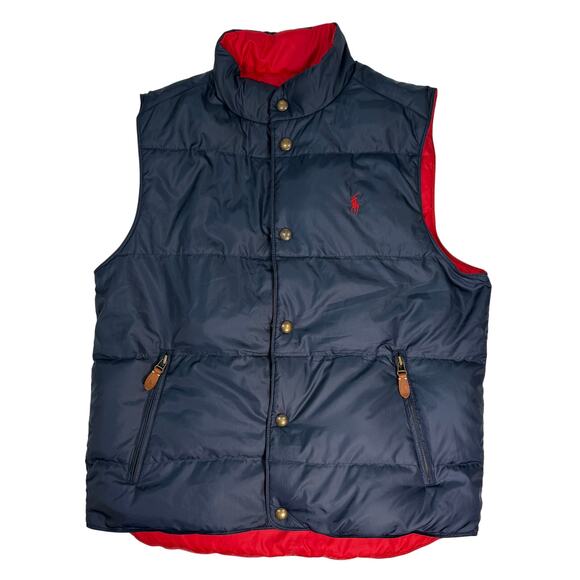 Polo Ralph Lauren Men’s Reversible Down Vest M Red Navy Blue Puffer - Picture 1 of 6